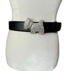 Rhinestone Dog Westie Scottie Black Leather Belt